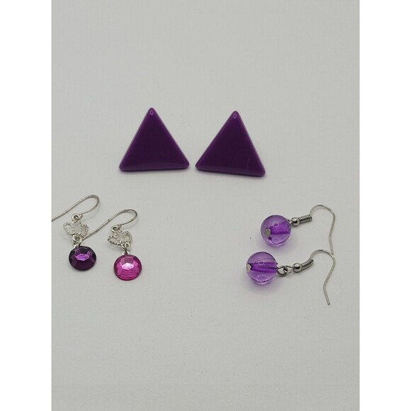 Purple Earrings Pierced Lot of Three - Picture 1 of 8